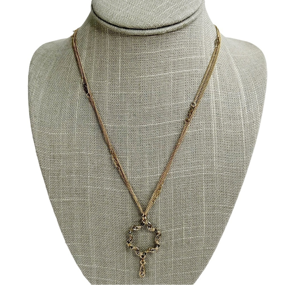 Gold Tone Multi Strand Gray Rhinestone Twisted Dangle Pendant Necklace